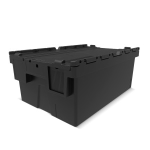 Europojemnik Alpha wykonany z regranulatu PP z pokrywą, czarny, 40 l, wys. x szer. x gł. 250 x 600 x 400 mm
