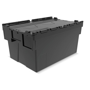 Europojemnik Alpha wykonany z regranulatu PP z pokrywą, czarny, 56 l, wys. x szer. x gł. 310 x 600 x 400 mm