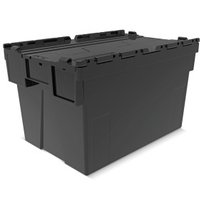 Europojemnik Alpha wykonany z regranulatu PP z pokrywą, czarny, 65 l, wys. x szer. x gł. 365 x 600 x 400 mm