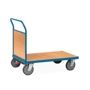 Wózek platformowy fetra®, z drewnianą ścianą czołową, powierzchnia ładunkowa szer. x gł. 500 x 850 mm, z centralnym hamulcem