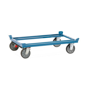 Podwozie jezdne fetra® z narożnikami, udźwig 750 kg, do palet 1200 x 800 mm, ogumienie TPE, z centralnym hamulcem