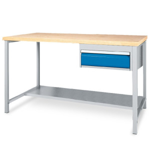 Stół ławy warsztatowej Bedrunka+Hirth z półką oraz 1 szufladą, udźwig 200 kg, wys. x szer. x gł. 859 x 2000 x 750 mm
