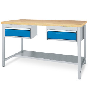 Stół ławy warsztatowej Bedrunka+Hirth z półką oraz 2 szufladami, udźwig 200 kg, wys. x szer. x gł. 859 x 2000 x 750 mm
