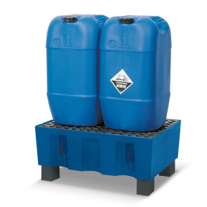 asecos® wanna ociekowa z PE do pojemników o pojemności 60 litrów, z nóżkami podstawy, wys. x szer. x gł. 330 x 725 x 525 mm, ruszt kratowy z PE