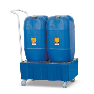 asecos® wanna ociekowa z PE do pojemników o pojemności 60 litrów, mobilna, wys. x szer. x gł. 330 x 725 x 525 mm, ocynkowany ruszt kratowy