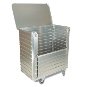Aluminiowy wózek skrzyniowy z otwieraną do połowy ścianką, 1050 l, z pokrywą