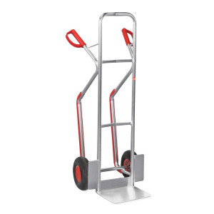 Wózek transportowy Ameise®, aluminium, z płozami, udźwig 200 kg, półka szer. × gł. 320 × 250 mm, ogumienie pneumatyczne