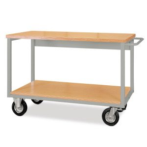 Mobilna ława warsztatowa Bedrunka+Hirth z kółkami, 2 drewniane półki o wymiarach 1500 x 750 mm, udźwig 700 kg