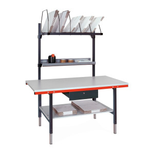 Rocholz stół do pakowania SYSTEM 2000 z ręczną regulacją wysokości, komplet z szufladą i półką pośrednią, wys. x szer. x gł. 690–960 x 1 600 x 800 mm