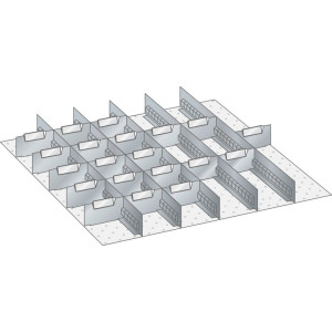Zestaw ścianek szczelinowych i płyt rozdzielających LISTA 36x36E, (szer. x gł.) 612 x 612 mm, 5 ścianek szczelinowych, 20 płyt rozdzielających, do wysokości przodu 50 mm