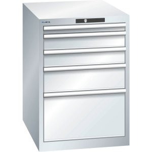 Szafa z szufladami LISTA 27x36E, (szer. x gł. x wys.) 564 x 725 x 800 mm, 5 szuflad, wysokość frontu 50–300 mm, jasnoszary, RFID Lock