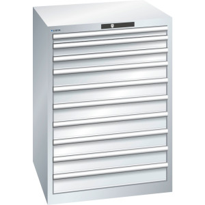 Szafa z szufladami LISTA 36x36E, (szer. x gł. x wys.) 717 x 725 x 1000 mm, 10 szuflad, 1 x 50 / 2 x 75 / 7 x 100, jasnoszary, RFID Lock