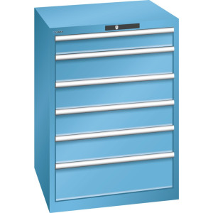 Szafa z szufladami LISTA 36x36E, (szer. x gł. x wys.) 717 x 725 x 1000 mm, 6 szuflad, 1 x 100 / 4 x 150 / 1 x 200, jasnoniebieski, AUTO Lock