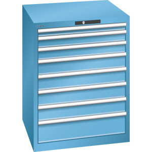 Szafa z szufladami LISTA 36x36E, (szer. x gł. x wys.) 717 x 725 x 850 mm, 8 szuflad, wysokość frontu 50–150 mm, jasnoniebieski, AUTO Lock