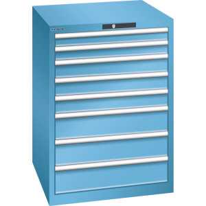 Szafa z szufladami LISTA 36x36E, (szer. x gł. x wys.) 717 x 725 x 1000 mm, 8 szuflad, 2 x 75 / 3 x 100 / 3 x 150, jasnoniebieski, CODE Lock