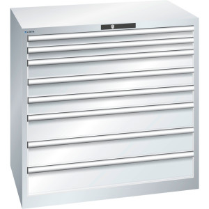 Szafa z szufladami LISTA 54x36E, (szer. x gł. x wys.) 1023 x 725 x 1000 mm, 8 szuflad, 2 x 75 / 3 x 100 / 3 x 150, jasnoszary, KEY Lock