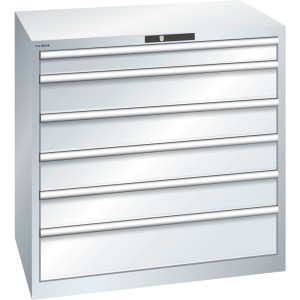 Szafa z szufladami LISTA 54x36E, (szer. x gł. x wys.) 1023 x 725 x 1000 mm, 6 szuflad udźwig 200 kg, kolor jasnoszary, RFID Lock