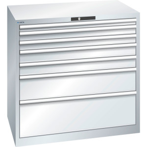 Szafa z szufladami LISTA 54x36E, (szer. x gł. x wys.) 1023 x 725 x 1000 mm, 7 szuflad, wysokość frontu 50–300 mm, jasnoszara, KEY Lock