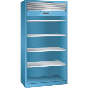 Szafa z roletą LISTA, (szer. x gł. x wys.) 1000 x 580 x 1950 mm, 4 regulowane półki, jasnoniebieski