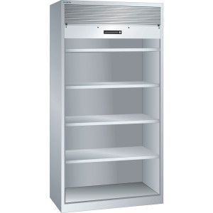 Szafa z roletą LISTA, (szer. x gł. x wys.) 1000 x 580 x 1950 mm, 4 regulowane półki, jasnoszara