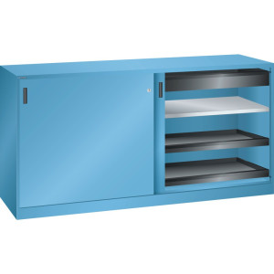 Szafa narzędziowa LISTA, (szer. x gł. x wys.) 2000 x 580 x 1000 mm, 4 wysuwane tace, 2 szuflady, jasnoniebieska