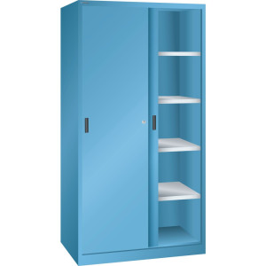 Szafa z drzwiami przesuwnymi LISTA, (szer. x gł. x wys.) 1000 x 580 x 1950 mm, 8 regulowane półki, jasnoniebieski