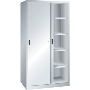 Szafa z drzwiami przesuwnymi LISTA, (szer. x gł. x wys.) 1000 x 580 x 1950 mm, 8 regulowane półki, jasnoszary