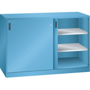 Szafka dostawna LISTA z drzwiami przesuwnymi (szer. x wys.) 1500 x 1000 mm, 4 regulowane półki, głębokość 580mm, jasnoniebieski