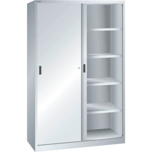 Szafa z drzwiami przesuwnymi LISTA, (szer. x gł. x wys.) 1000 x 580 x 1950 mm, 4 regulowane półki, jasnoszara