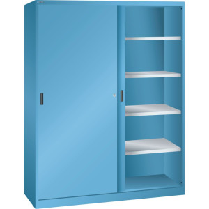 Szafa z drzwiami przesuwnymi LISTA, (szer. x gł. x wys.) 1500 x 400 x 1950 mm, 8 regulowanych półek, jasnoniebieski