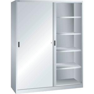 Szafa z drzwiami przesuwnymi LISTA, (szer. x gł. x wys.) 1500 x 400 x 1950 mm, 8 regulowanych półek, jasnoszary