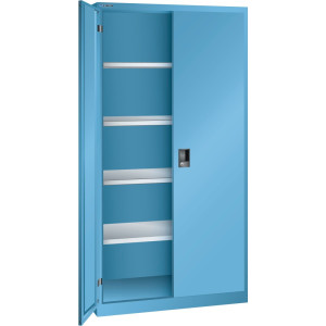 Szafa z drzwiami skrzydłowymi LISTA, (szer. x gł. x wys.) 1000 x 580 x 1950 mm, 4 regulowane półki, jasnoniebieski, KEY Lock
