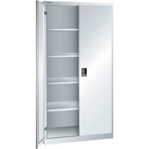 Szafa z drzwiami skrzydłowymi LISTA, (szer. x gł. x wys.) 1000 x 580 x 1950 mm, 4 regulowane półki, jasnoszary, CODE Lock