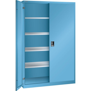 Szafa z drzwiami skrzydłowymi LISTA, (szer. x gł. x wys.) 1250 x 580 x 1950 mm, 4 regulowane półki, jasnoniebieski, RFID Lock