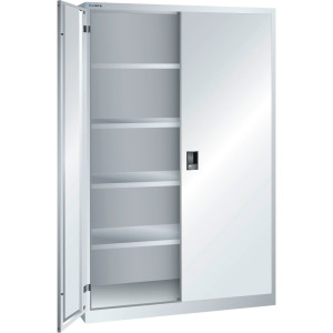 Szafa z drzwiami skrzydłowymi LISTA, (szer. x gł. x wys.) 1250 x 580 x 1950 mm, 4 regulowane półki, jasnoszary, RFID Lock