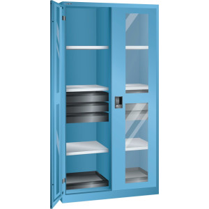 Szafa narzędziowa LISTA, (szer. x gł. x wys.) 1000 x 580 x 1950 mm, 2 wysuwane tace, 6 szuflad, jasnoniebieska, RFID Lock