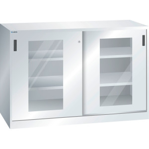 Szafka dostawna LISTA z drzwiami przesuwnymi (szer. x wys.) 1500 x 1000 mm, 4 regulowane półki, okno, głębokość 400 mm, jasnoszara