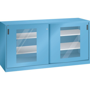 Szafka dostawna LISTA z drzwiami przesuwnymi (szer. x wys.) 2000 x 1000 mm, 4 regulowane półki, okno, głębokość 400 mm, jasnoniebieski