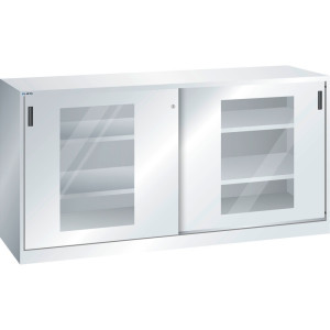 Szafka dostawna LISTA z drzwiami przesuwnymi (szer. x wys.) 2000 x 1000 mm, 4 regulowane półki, okno, głębokość 400 mm, jasnoszary