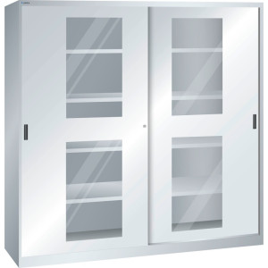Szafa z drzwiami przesuwnymi LISTA (szer. x gł. x wys.) 2000 x 400 x 1950 mm, 8 regulowanych półek, okno, głębokość 400 mm, jasnoszary