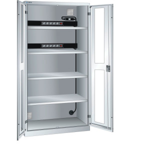 Szafa do ładowania akumulatorów LISTA, (szer. x gł. x wys.) 1000 x 580 x 1950 mm, 2 listwy zasilające ściany tylnej, FI/LS, jasnoszary