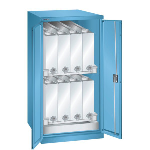 Szafa na chemikalia LISTA, wys. x szer. x gł. 1450 x 717 x 753 mm, 2 półki na kanistry, jasnoniebieska
