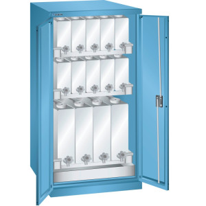 Szafa na chemikalia LISTA, wys. x szer. x gł. 1450 x 717 x 753 mm, 3 półki na kanistry, jasnoniebieska