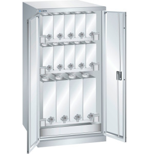 Szafa na chemikalia LISTA, wys. x szer. x gł. 1450 x 717 x 753 mm, 3 półki na kanistry, jasnoszara