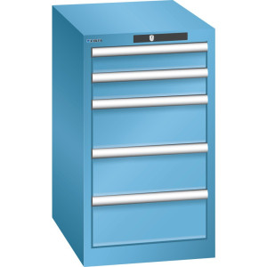 Szafa z szufladami LISTA 18x27E, (szer. x gł. x wys.) 411 x 572 x 700 mm, 5 szuflad, 2 x 75 / 3 x 150, jasnoniebieski, AUTO Lock