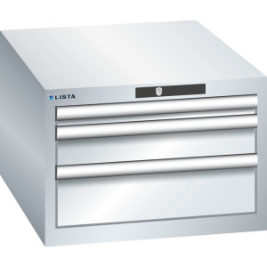 Szafa z szufladami LISTA 27x36E, (szer. x gł. x wys.) 564 x 725 x 383 mm, 3 szuflady, 1 x 50 / 1 x 100 / 1 x 150, jasnoszary, RFID Lock