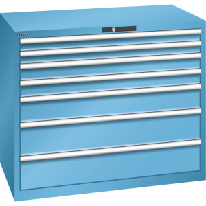 Szafa z szufladami LISTA 64x36E, (szer. x gł. wys.) 1193 x 725 x 1000 mm, 7 szuflad udźwig 200 kg, jasnoniebieski, AUTO Lock