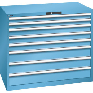 Szafa z szufladami LISTA 64x36E, (szer. x gł. wys.) 1193 x 725 x 1000 mm, 8 szuflad udźwig 200 kg, jasnoniebieska, AUTO Lock