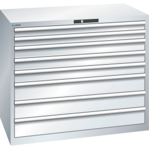 Szafa z szufladami LISTA 64x36E, (szer. x gł. wys.) 1193 x 725 x 1000 mm, 8 szuflad udźwig 200 kg, jasnoszara, KEY Lock