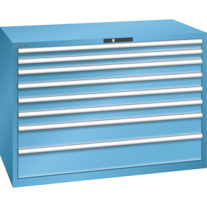 Szafa z szufladami LISTA 78x36E, (szer. x gł. x wys.) 1431 x 725 x 1000 mm, 8 szuflad, wysokość frontu 75–200 mm, jasnoniebieski, KEY Lock